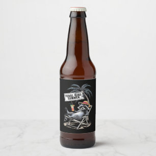 Feral Girl Summer Beach Funny Racoon Beer Bottle Label