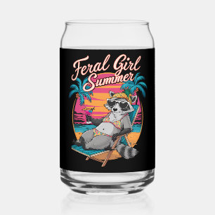 Feral Girl Summer Beach Funny Racoon Can Glass