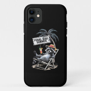 Feral Girl Summer Beach Funny Racoon iPhone 11 Case