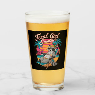 Feral Girl Summer Beach Funny Racoon Glass