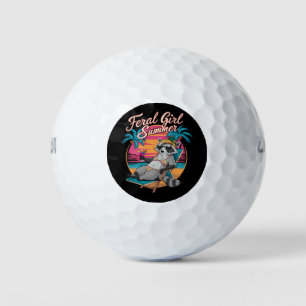 Feral Girl Summer Beach Funny Racoon Golf Balls