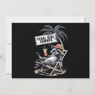 Feral Girl Summer Beach Funny Racoon Invitation