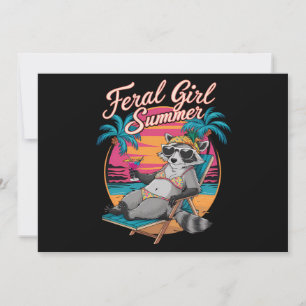 Feral Girl Summer Beach Funny Racoon Invitation