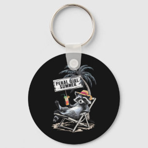 Feral Girl Summer Beach Funny Racoon Key Ring