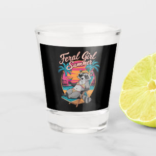 Feral Girl Summer Beach Funny Racoon Shot Glass
