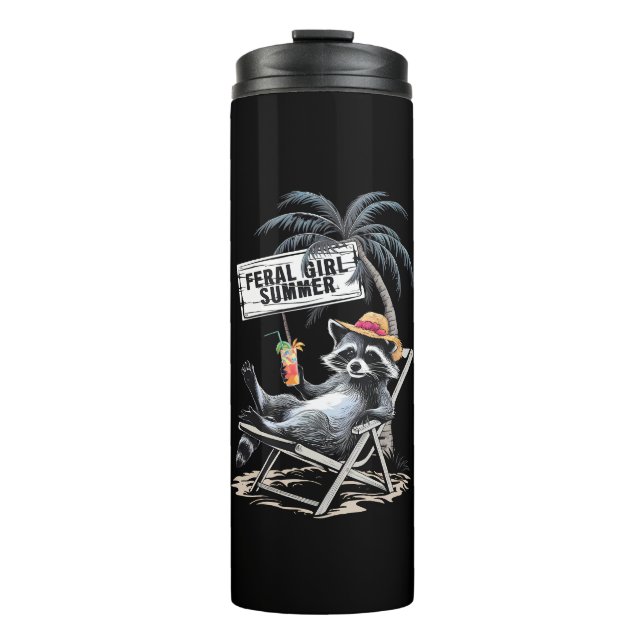 Feral Girl Summer Beach Funny Racoon Thermal Tumbler (Front)