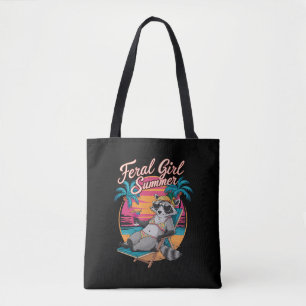 Feral Girl Summer Beach Funny Racoon Tote Bag