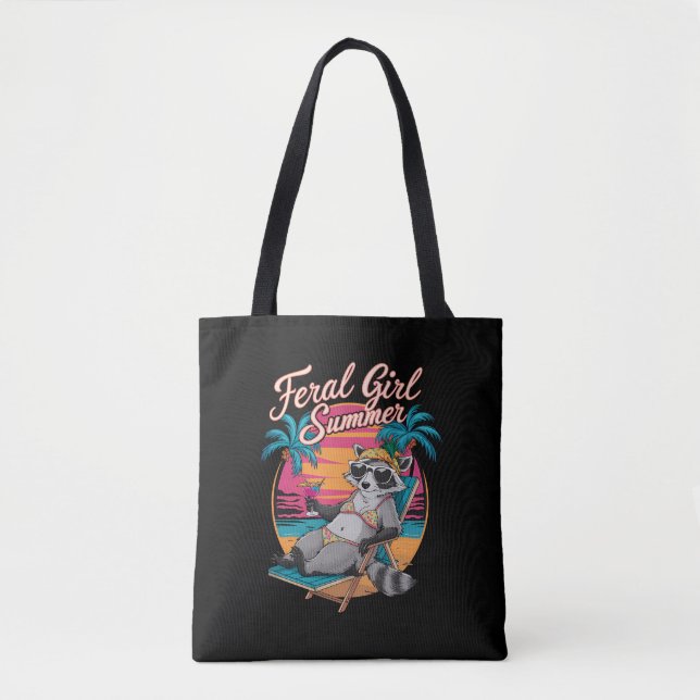 Feral Girl Summer Beach Funny Racoon Tote Bag (Front)