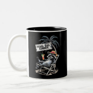 Feral Girl Summer Beach Funny Racoon Two-Tone Coffee Mug