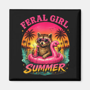 Feral Girl Summer Beach Racoon Style Magnet