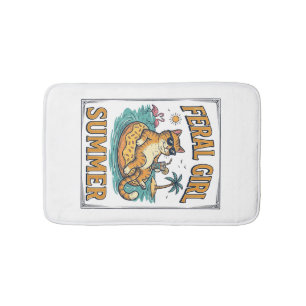 Feral Girl Summer Cat Float Vintage Shirt Design_1 Bath Mat