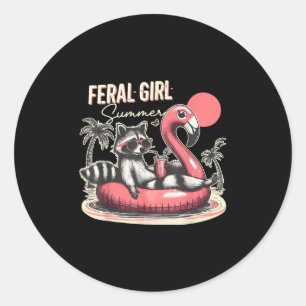Feral Girl Summer Funny Meme Feral Racoon Summer Classic Round Sticker