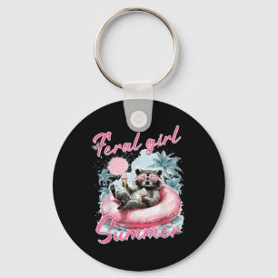 Feral Girl Summer Funny Meme Feral Racoon Summer  Key Ring