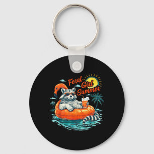 Feral Girl Summer Funny Meme Feral Racoon Summer Key Ring