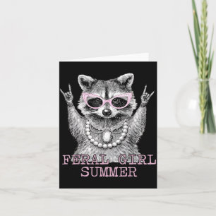Feral Girl Summer Funny Meme Racoon Hawaii Beach Card