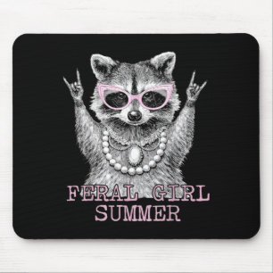 Feral Girl Summer Funny Meme Racoon Hawaii Beach Mouse Pad