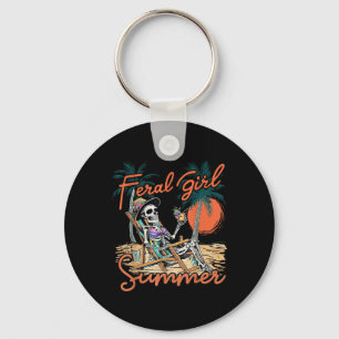 Feral Girl Summer Funny Meme Skeleton Hawaii Beach Key Ring