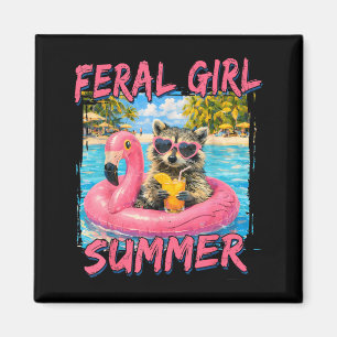 Feral Girl Summer Funny Racoon ol Float Beach Magnet