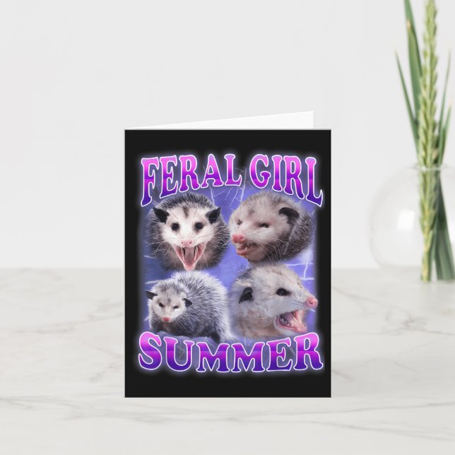Feral Girl Summer Opossum Funny Meme  Card (Front)