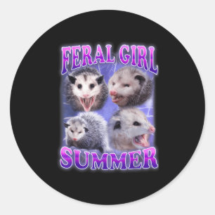 Feral Girl Summer Opossum Funny Meme  Classic Round Sticker