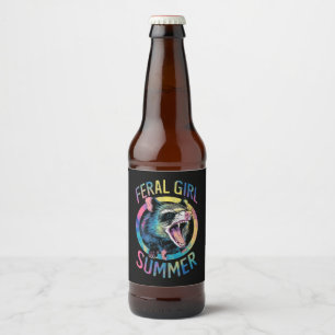 Feral Girl Summer Opossum Tie Dye Racoon Beer Bottle Label