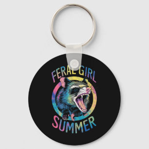 Feral Girl Summer Opossum Tie Dye Racoon Key Ring