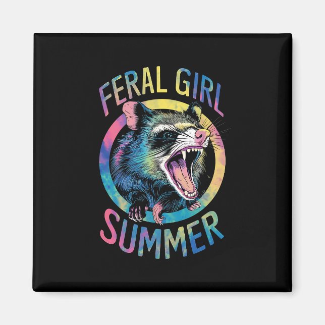 Feral Girl Summer Opossum Tie Dye Racoon Magnet (Front)