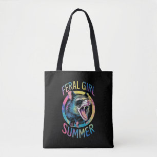Feral Girl Summer Opossum Tie Dye Racoon Tote Bag