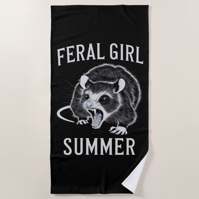 Feral Girl Summer Opossum Vintage Beach Towel (Front)