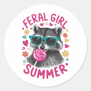 Feral Girl Summer Opossum Vintage Classic Round Sticker