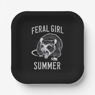 Feral Girl Summer Opossum Vintage Paper Plate