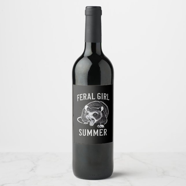Feral Girl Summer Opossum Vintage Wine Label (Front)