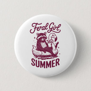 Feral Girl Summer Raccoon Vacay Trash Panda Summer 6 Cm Round Badge