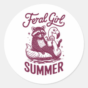 Feral Girl Summer Raccoon Vacay Trash Panda Summer Classic Round Sticker