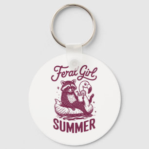 Feral Girl Summer Raccoon Vacay Trash Panda Summer Key Ring