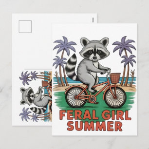Feral Girl Summer Racoon Beach Vibes Wild Coastal Holiday Postcard
