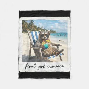Feral girl summer racoon funny meme women girl fleece blanket
