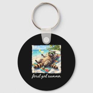 Feral girl summer racoon funny meme women girl key ring