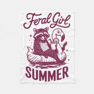 Feral Girl Summer Racoon Vacay Trash Panda Summer Fleece Blanket