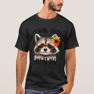 Feral Girl Summer Racoon With Glasses Flower Opos T-Shirt