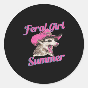Feral Girl Summer Retro Possum Funny Meme  Classic Round Sticker