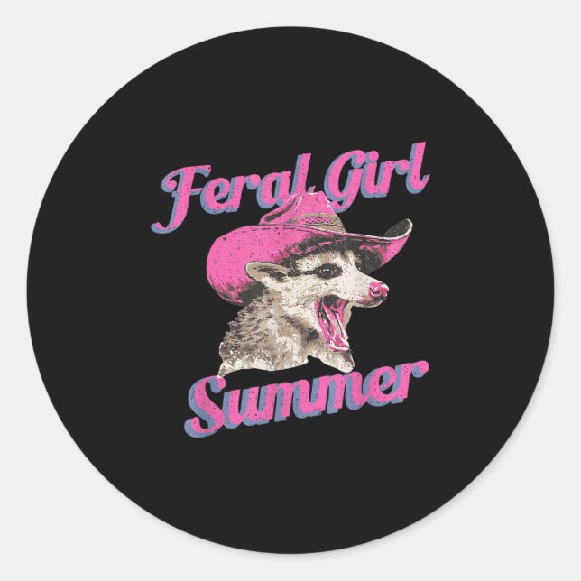 Feral Girl Summer Retro Possum Funny Meme  Classic Round Sticker (Front)