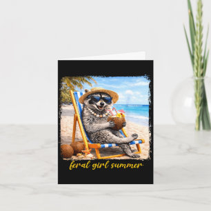 Feral girl summer vacation funny racoon summer card