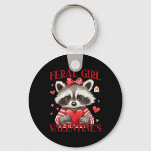 Feral Girl Valentine´s Raccoon Hearts Love Valenti Key Ring