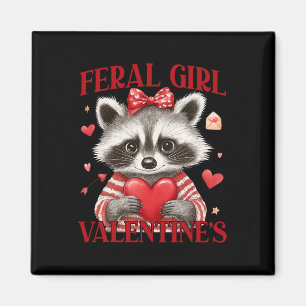Feral Girl Valentine´s Raccoon Hearts Love Valenti Magnet