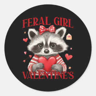 Feral Girl Valentine´s Racoon Hearts Love Valenti Classic Round Sticker