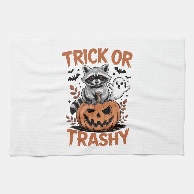 Feral Halloween Trick or Trashy Tea Towel (Horizontal)