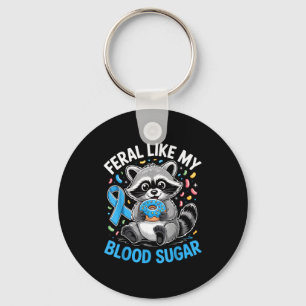 Feral Like My Blood Sugar Funny Raccoon Donuts Dia Key Ring