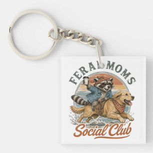 Feral Moms Social Club Racoon Riding Golden Retri Key Ring