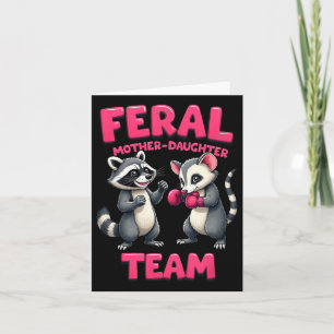 Feral Mother Daughter Team Funny Racoon Boxing Te Card
